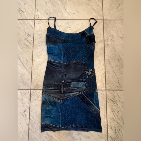 Miaou Denim Print Mesh Mini Dress - Picture 3 of 6